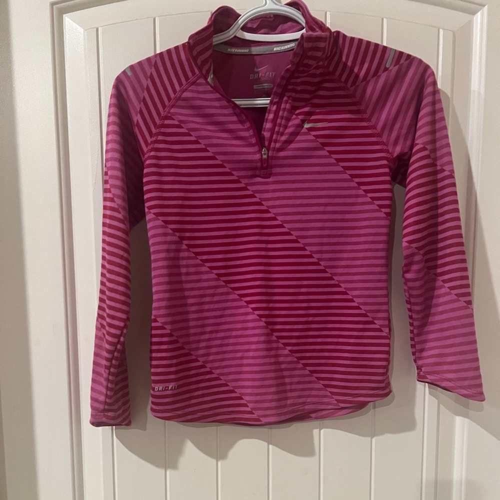 Nike Girls Pink Striped Dri-FIT Running Top size M